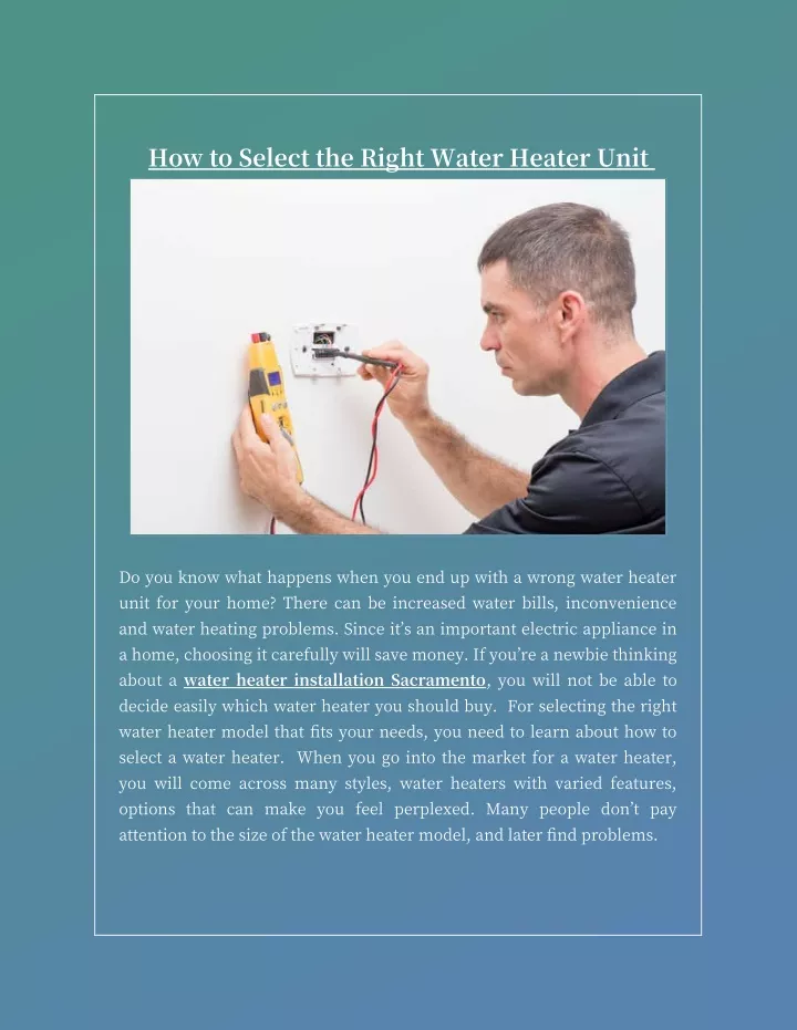 how to select the right water heater unit