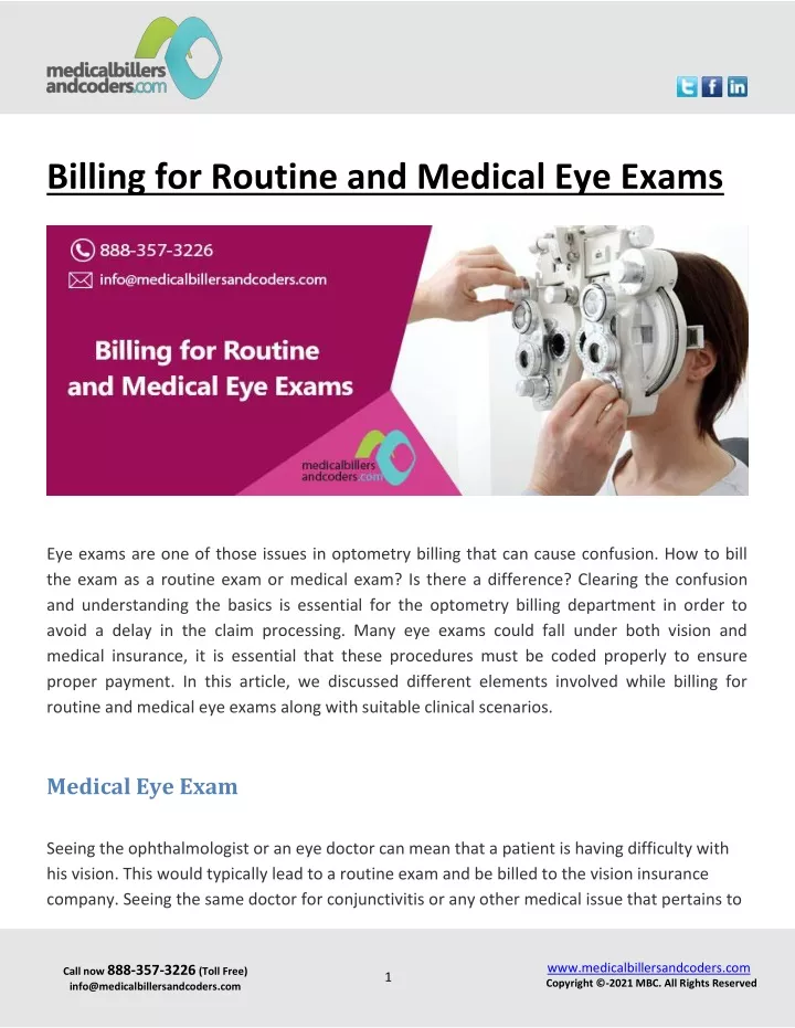 billing for routine and medical eye exams