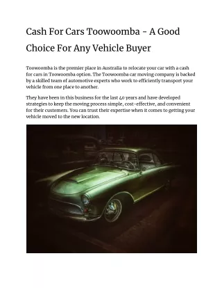 Cash For Cars Toowoomba - A Good Choice For Any Vehicle Buyer