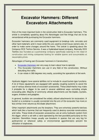 Excavator Hammers Different Excavators Attachments