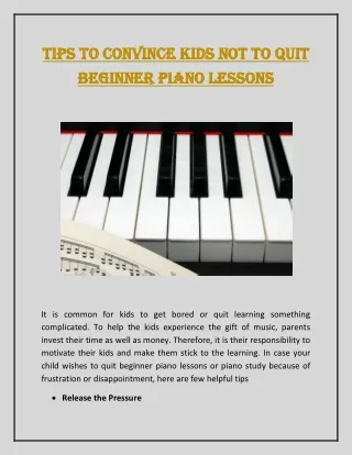 Tips to Convince Kids Not to Quit Beginner Piano Lessons