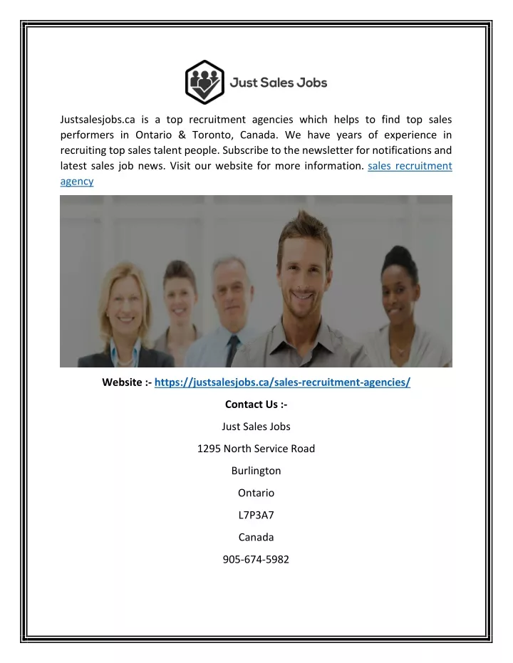 justsalesjobs ca is a top recruitment agencies