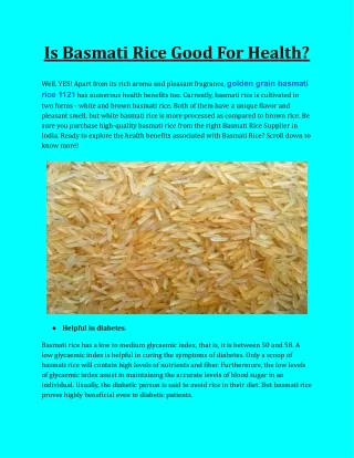 Is Basmati Rice Good For Health