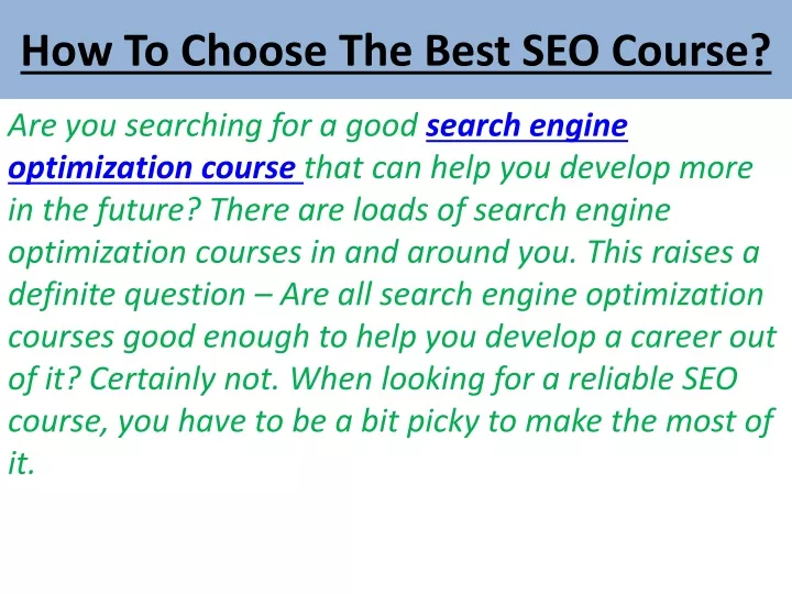 how to choose the best seo course