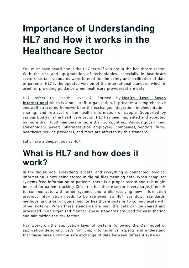 importance of understanding hl7 and how it works