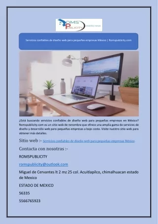 Servicios confiables de diseño web para pequeñas empresas México | Romspublicit