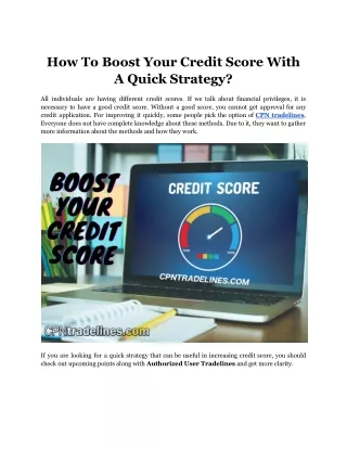 How To Boost Your Credit Score With A Quick Strategy?