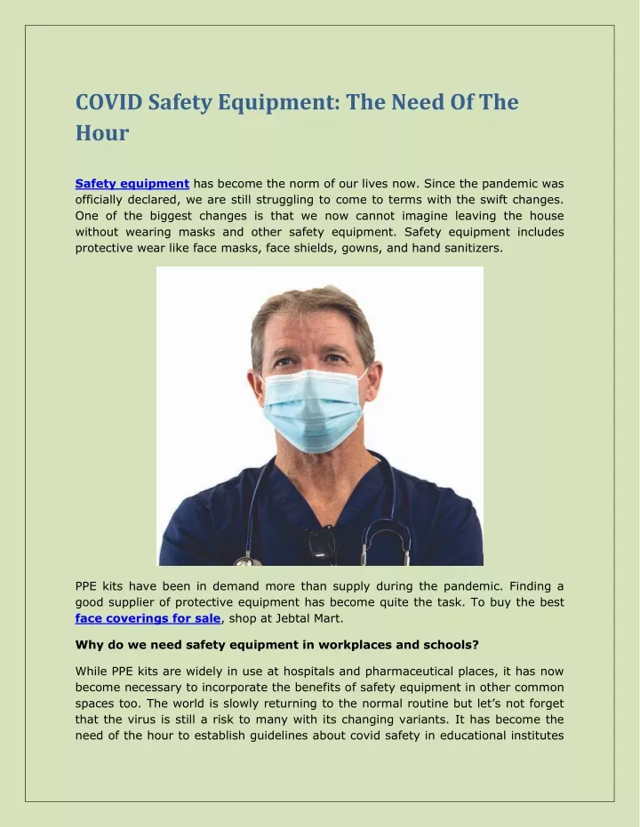 covid safety equipment the need of the hour