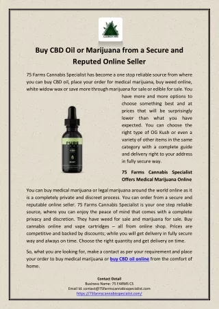 Buy CBD Oil or Marijuana from a Secure and Reputed Online Seller