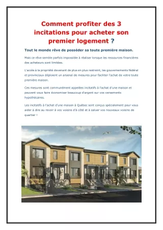 Comment Profiter Des 3 Incitatifs À L’achat D’une Première Maison