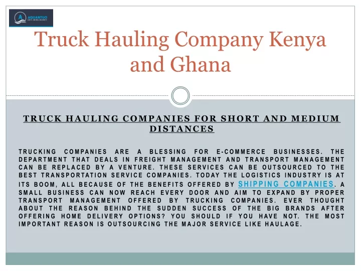 truck hauling company kenya and ghana