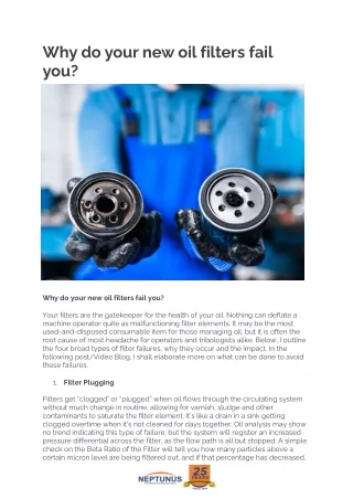 Why do your new oil filters fail you? - Neptunus Power