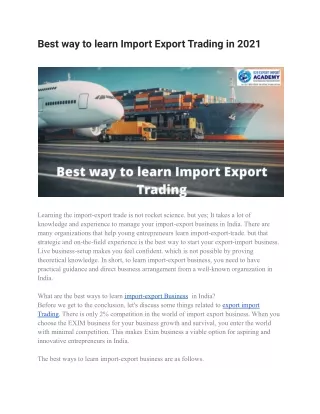 Best way to learn Import Export Trading in 2021