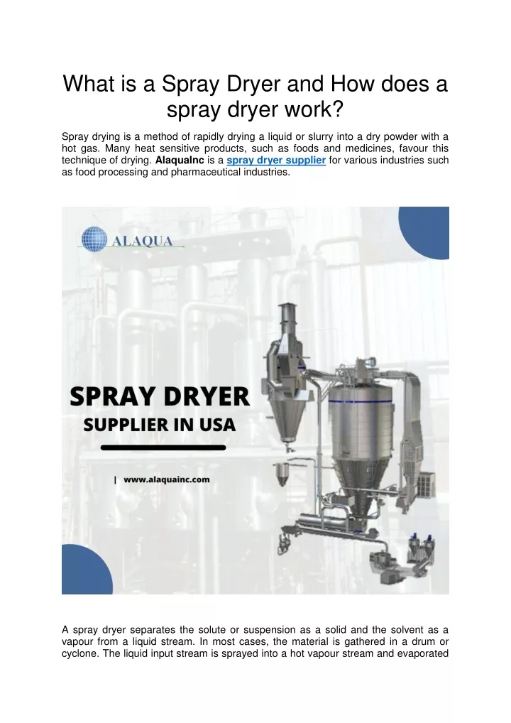 what is a spray dryer and how does a spray dryer