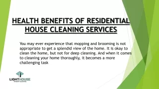 Health Benefits Of Residential House Cleaning Services