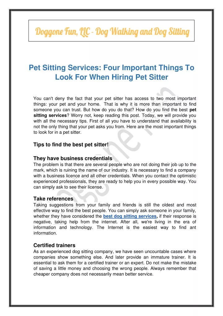 pet sitting services four important things