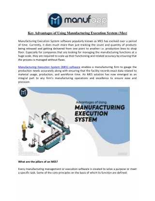 Key Advantages of Using Manufacturing Execution System (Mes)