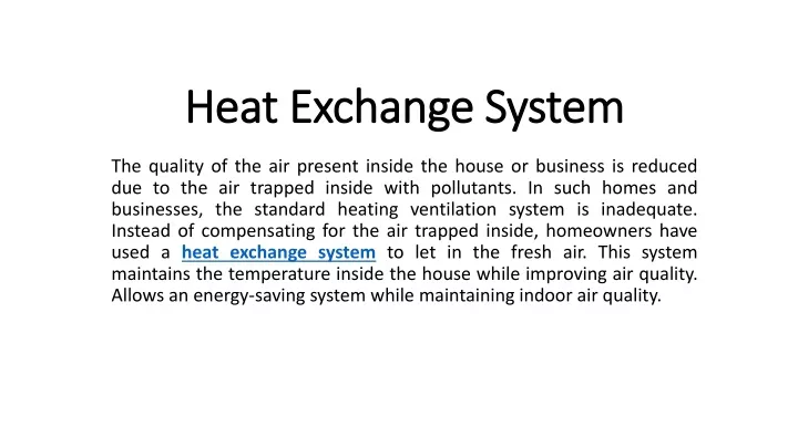heat exchange s ystem