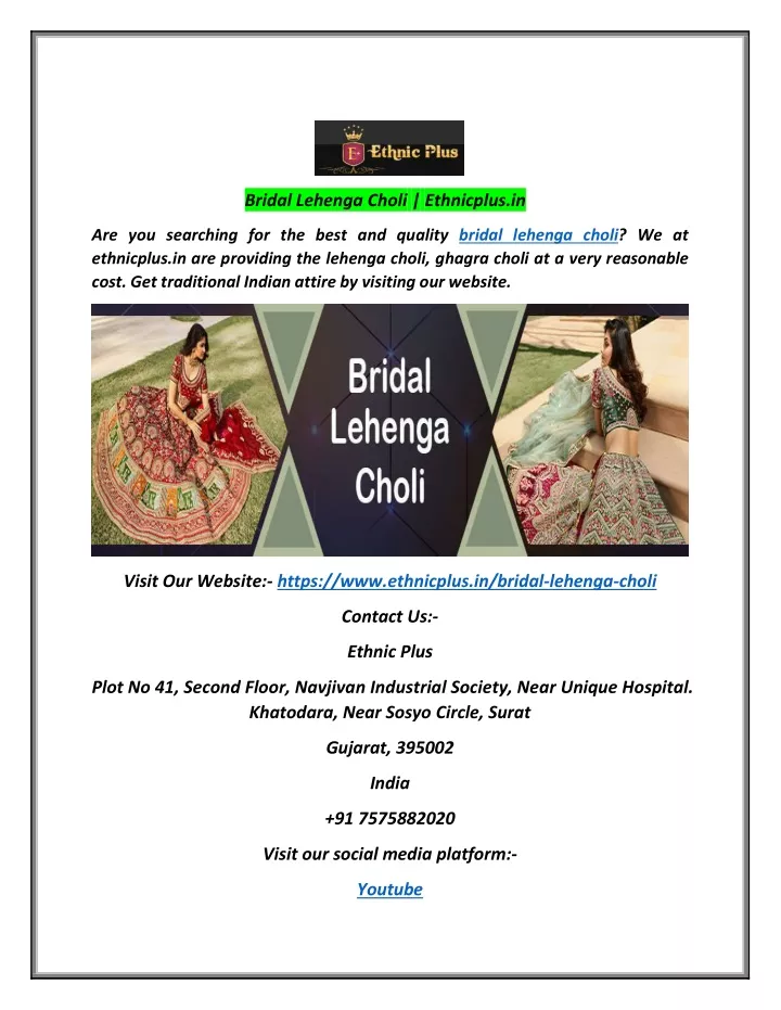 bridal lehenga choli ethnicplus in