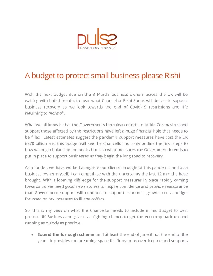 a budget to protect small business please rishi