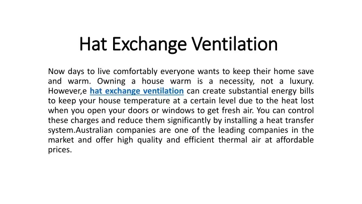 hat exchange ventilation