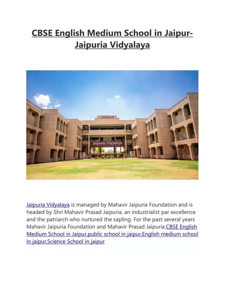 cbse english medium school in jaipur jaipuria