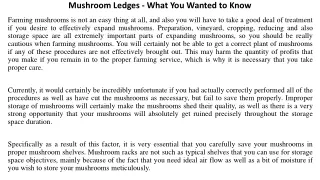 Mushroom Ledges - What You Wanted to Know