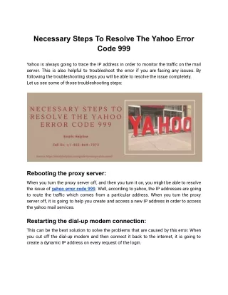 Necessary Steps To Resolve The Yahoo Error Code 999