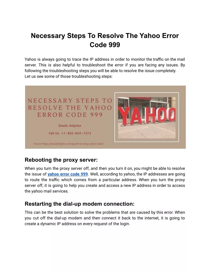 necessary steps to resolve the yahoo error code