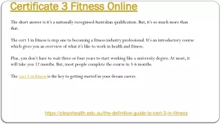 Certificate 3 Fitness Online