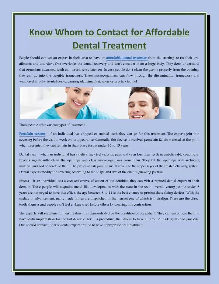 know whom to contact for affordable dental