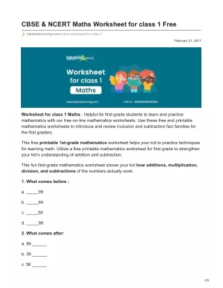 cbse ncert maths worksheet for class 1 free