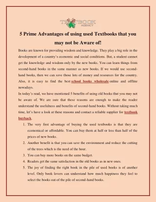 5 prime advantages of using used textbooks that