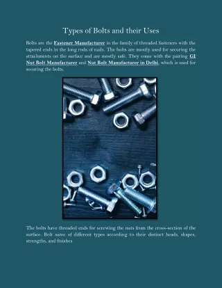 types of bolts and their uses