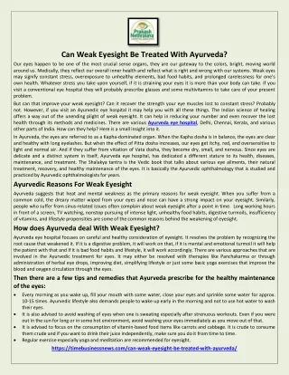 Can Weak Eyesight Be Treated With Ayurveda