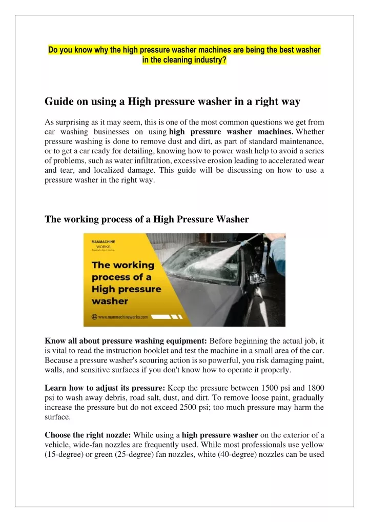 do you know why the high pressure washer machines