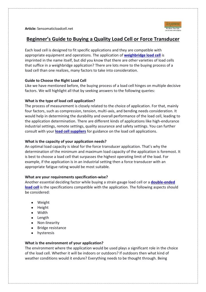 article sensomaticloadcell net beginner s guide