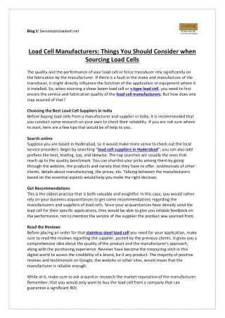 Load Cell Manufacturers: Things You Should Consider when Sourcing Load Cells