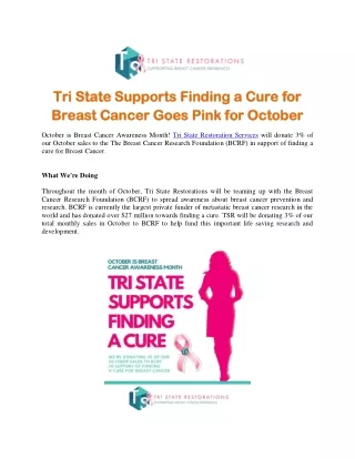 Tri State Supports Finding a Cure for Breast Cancer Goes Pink for October