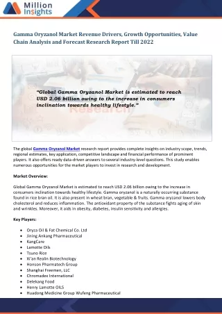 gamma oryzanol market revenue drivers growth