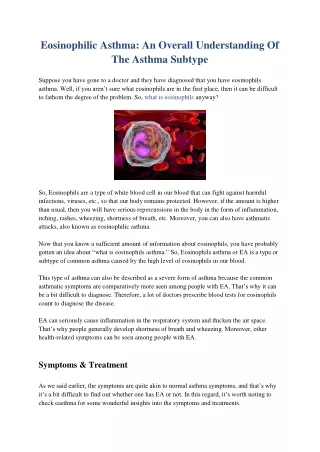 eosinophilic asthma an overall understanding