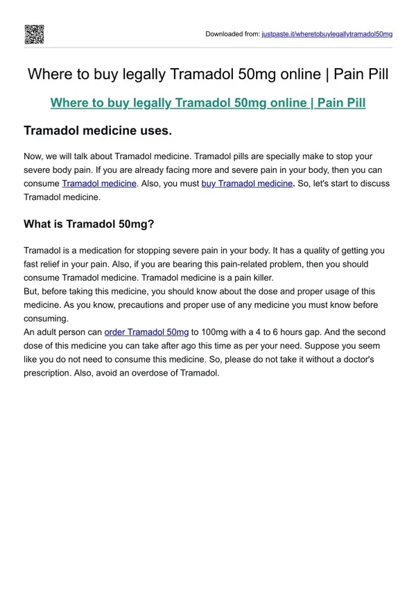 Where to buy legally Tramadol 50mg online  Pain Pill