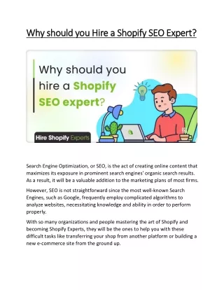 Why should you hire a Shopify SEO Expert