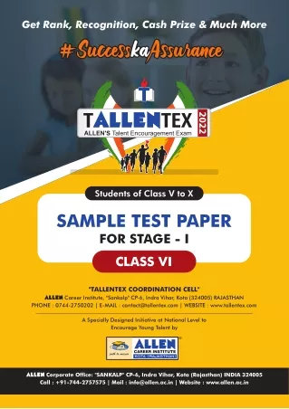 Scholarship Exam Sample papers for Class 6 - Tallentex
