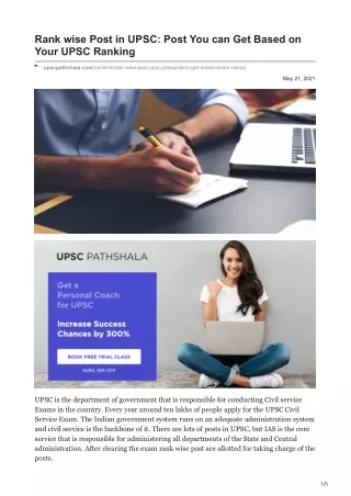 Rank wise Post in UPSC
