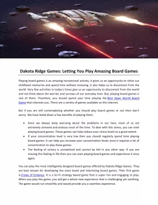 Dakota Ridge Games- Letting You Play Amazing Board Games