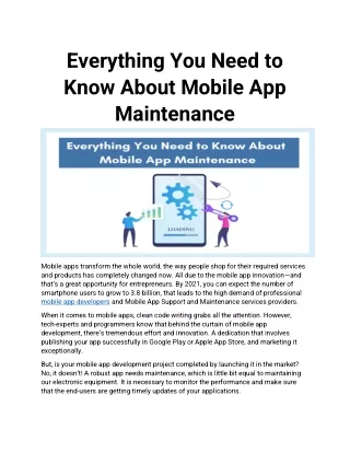 Everything You Need to Know About Mobile App Maintenance