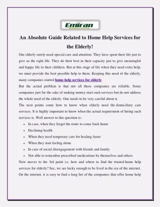 An Absolute Guide Related to Home Help Services for the Elderly!