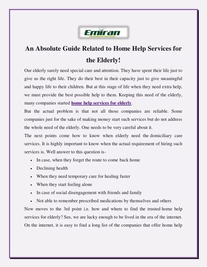 an absolute guide related to home help services