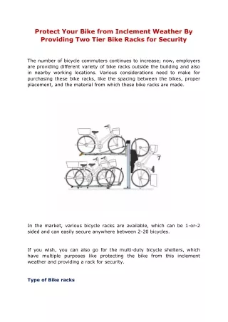 Protect Your Bike from Inclement Weather By Providing Two Tier Bike Racks